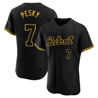 Men's Authentic Black Johnny Pesky Detroit Tigers Snake Skin City Jersey