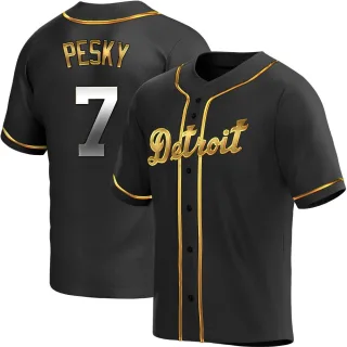 Men's Replica Black Golden Johnny Pesky Detroit Tigers Alternate Jersey