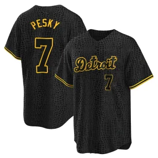 Men's Replica Black Johnny Pesky Detroit Tigers Snake Skin City Jersey