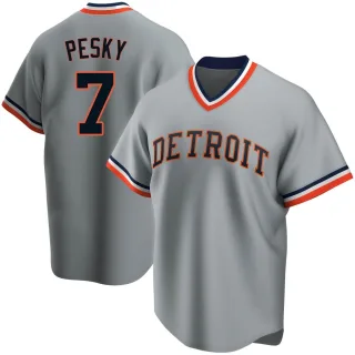 Men's Replica Gray Johnny Pesky Detroit Tigers Road Cooperstown Collection Jersey