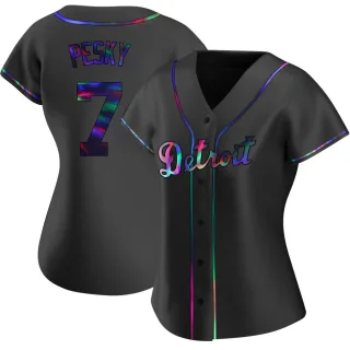 Women's Replica Black Holographic Johnny Pesky Detroit Tigers Alternate Jersey